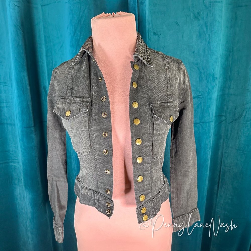 Current/Elliott The Snap Denim Jacket with Studs Midnight - Picture 3 of 12